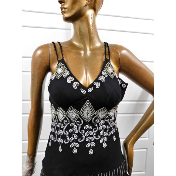 New Sue Wong Nocturne N5574 Black 100% Silk Beaded Jeweled Dress Sleeveless sz 6 - Picture 2 of 6